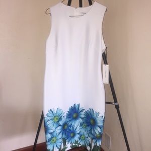 NWT CALVIN KLEIN DRESS SZ 12 White w/Blue Daisies